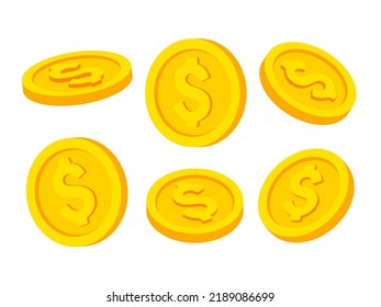 Gold coins isolated on white background. Coin icon with dollar sign. Vector illustration