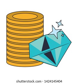 Gold coins and luxury diamond symbols vector illustration graphic design