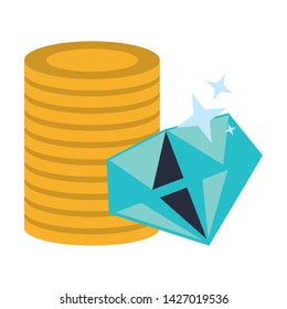 Gold coins and luxury diamond symbols vector illustration graphic design