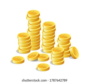 Gold coins, money cash finance investment isolated on white background, vector illustration