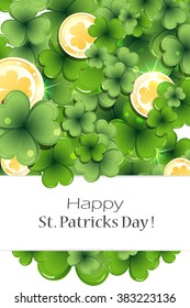 Gold coins on clover background.  St. Patrick's Day background.