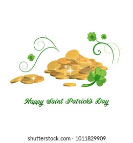 A lot of gold coins on St. Patrick s Day. Vector drain.