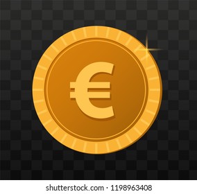 Gold coins on transparent background. Game coins illustration. Euro