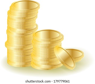Gold Coins on white background