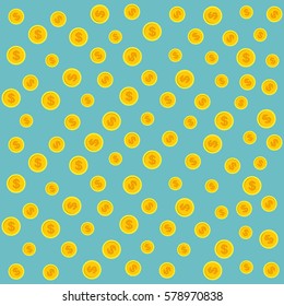 Gold coins pattern. Vector Illustration on a blue background.