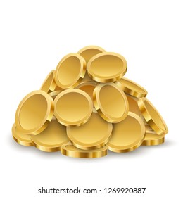 Gold Coins Pile Isolated on White Background. Savings Concept. Vector Illustration.