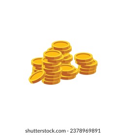 Gold coins piles. Money stack game ui element. Cash winnings and reward. Treasure cartoon vector illustration on white background.