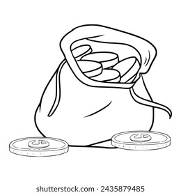 gold coins pouch illustration outline vector	
