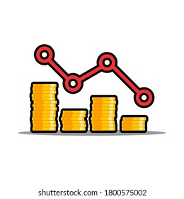 Goldmünzen kosten die rote Grafik Black Stroke & Shadow Icon Vektorgrafik einzeln. Preis den Dollar hoch. Flache Vektorgrafik.