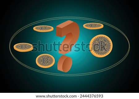Gold coins with question mark sign. Bitcoin coin cryptocurrency concept banner background