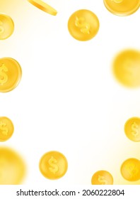 Explosión radial de las monedas de oro. Fondo del marco del vector