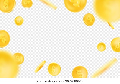 Gold coins radial explosion. Vector objects on transparent background