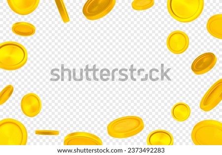 Gold coins radial explosion. Vector objects on transparent background