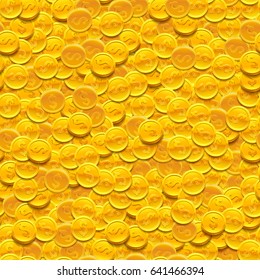 Gold coins seamless background. Vector pattern illustration.