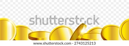Gold coins seamless border. Vector 3D background.