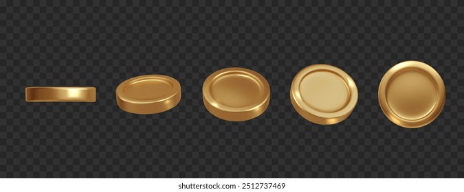 Gold coins set isolated on dark in different positions. Bingo jackpot or casino poker or win element vector realistic