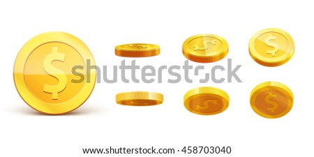 gold coins set isolated on white in different positions