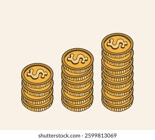 Gold coins. Set of money icons. Cash dollar currency. Realistic dollar gold coin. Profit money, investment and financial savings