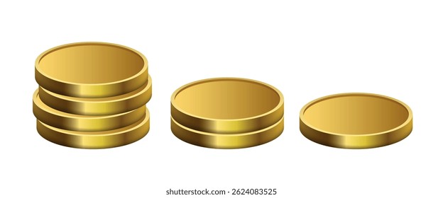 Gold coins. Set of gold coins. Vector 3d clipart isolated on white background.
