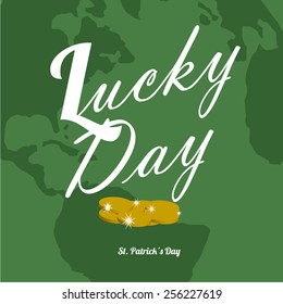 gold coins for St. Patrick lucky day, white text over map background