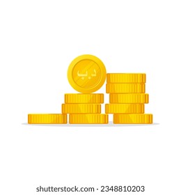 Gold Coins stack with Bahrain Dinar sign. Flat style coins pile. Bahrain Currency symbol. Modern financial vector design isolated on white background.