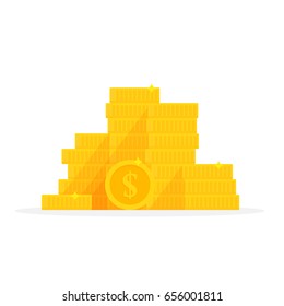 Gold coins stack dollar symbol. Money pile cartoon vector illustration.
