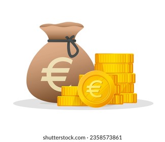 Gold Coins Stack With Euro Currency Sign. European Union Financial symbol. Modern vector economy illustration.