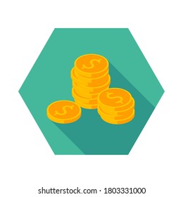 Icono de pila de monedas de oro vectorial isométrico. Ilustración vectorial de estilo plano.