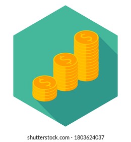 Icono de pila de monedas de oro vectorial isométrico. Ilustración vectorial de estilo plano.