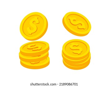 Gold coins stack isolated on white background. Coin icon with dollar sign. Vector illustration