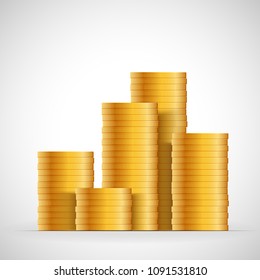 Gold coins stack. Money coins icon design business concept. Vector cash currency illustration.