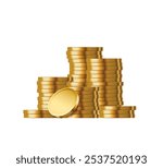 Gold coins stack. Pile of money. Finance, investment and savings concept. Game elements. Pile of gold money. Treasure pile.