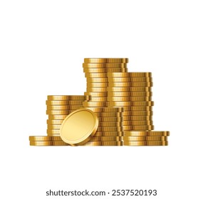 Gold coins stack. Pile of money. Finance, investment and savings concept. Game elements. Pile of gold money. Treasure pile.