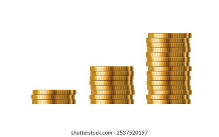 Pila de monedas de oro. Montón de dinero. Concepto de finanzas, inversión y ahorro. Elementos de juego. Montón de dinero de oro. Pila de tesoros.
