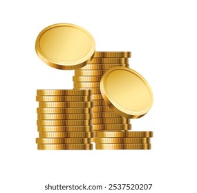 Pila de monedas de oro. Montón de dinero. Concepto de finanzas, inversión y ahorro. Elementos de juego. Montón de dinero de oro. Pila de tesoros.