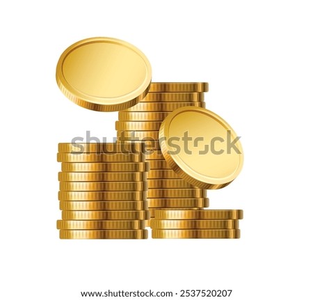 Gold coins stack. Pile of money. Finance, investment and savings concept. Game elements. Pile of gold money. Treasure pile.