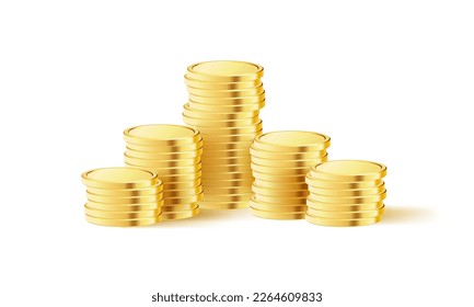 Gold Coins stack. Realistic golden money. Stacked coins. Applicable for gambling games, jackpot or bank or financial illustration. Vector illustration.