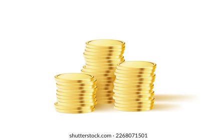 Goldmünzen-Stack. Realistisches Goldenes Geld. Gestapelte Münzen. Gilt für Glücksspiele, Jackpot oder Bank- oder Finanzillustrationen. Vektorgrafik.