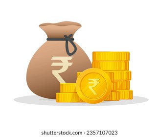 Gold Coins Stack With Rupee Currency Sign. Indian Cash Financial symbol. Modern vector economy illustration.