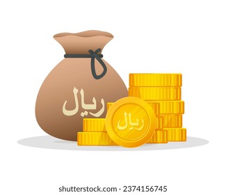 Gold Coins Stack With Saudi Riyal Currency Sign. Saudi Arabia Cash Financial symbol. Modern vector economy illustration.