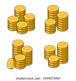 Gold Coins Stack Set on White Background. Vector