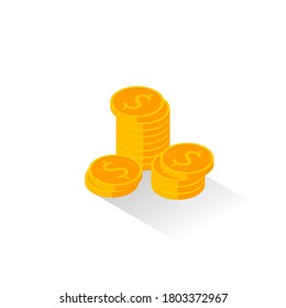 Gold coins stack Shadow icon vector isometric. Flat style vector illustration.