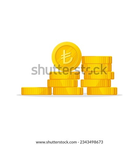 Gold Coins stack with Turkish lira sign. Flat style coins pile. Turkey currency symbol. Modern financial vector design isolated on white background. eps10 illustration.