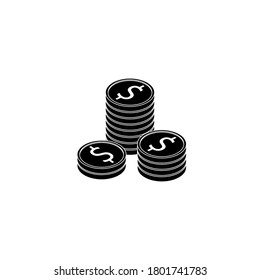 Gold coins stack White Outline icon vector isometric. Flat style vector illustration.