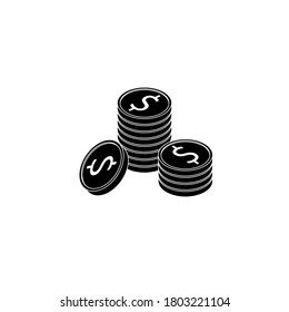 Gold coins stack White Outline icon vector isometric. Flat style vector illustration.