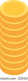 Gold coins in tall stacks. Column of golden money, investment in precious metals, searching for pirate treasure. Luxury wealth and prosperity. Simple flat vector isolated on white background