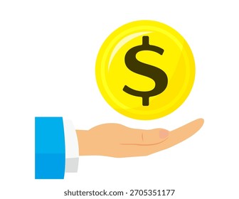 Icono de Vector de monedas de oro. 　Ilustración de una moneda de dólar.