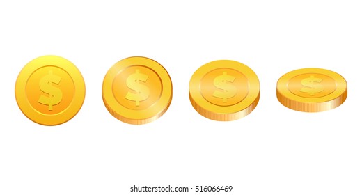 Gold coins vector illustration. Gold coin in four different shapes