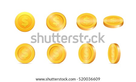 Gold coins vector illustration. Gold coins in different shapes.