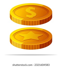 Ilustración aislada del vector de monedas de oro